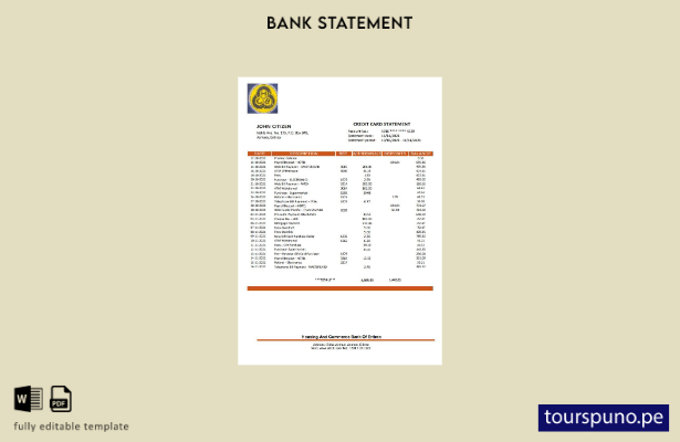 listo para imprimir plantilla de versión en Word del extracto bancario de Vivien
